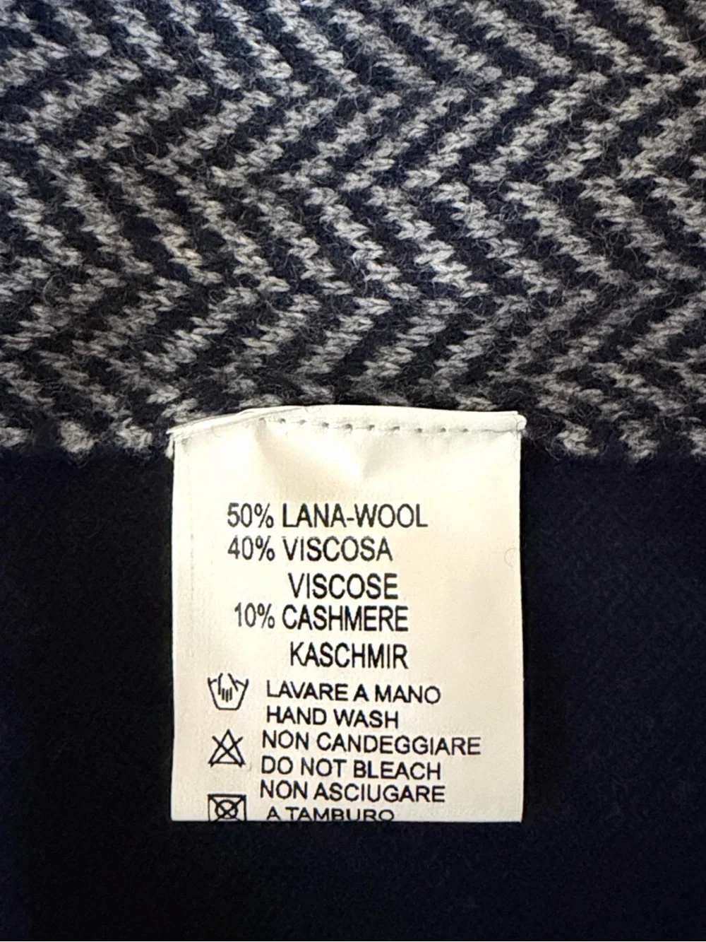Eredi Pisano Wool Cashmere Grandpa Cardigan Herringbone Navy Gray sz L Slim NWT
